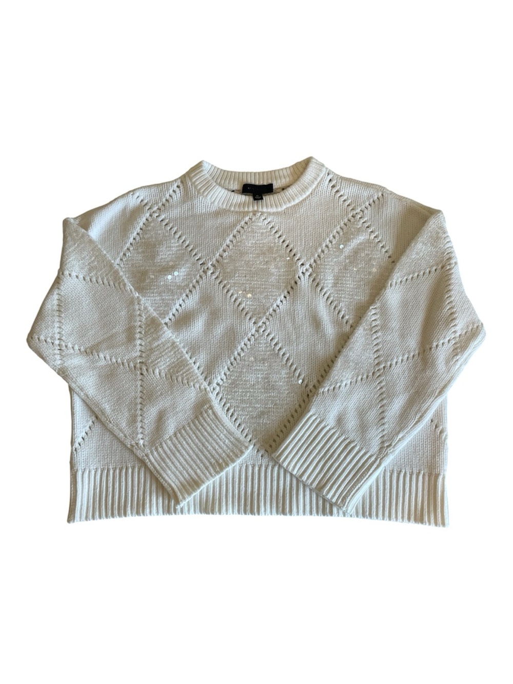 Women’s Cream Diamond Sequined Pointelle Knit Sweater